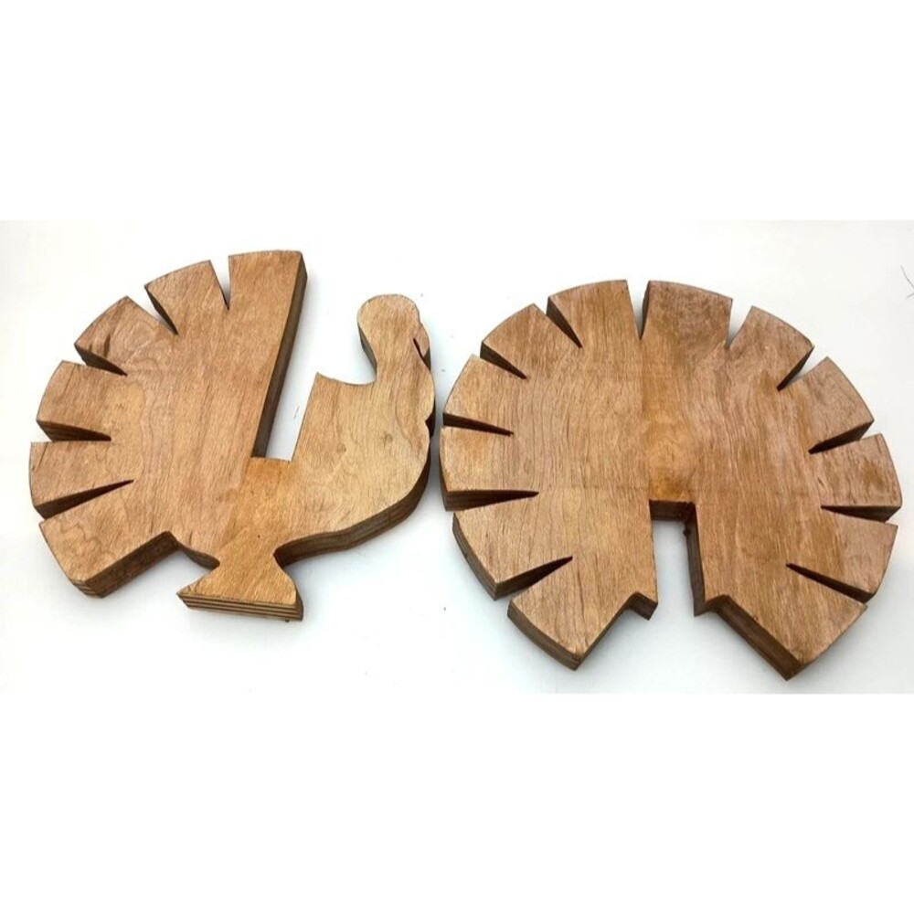 Handcrafted Solid Oak Turkey Trivet Set Wooden Thanksgiving Decor